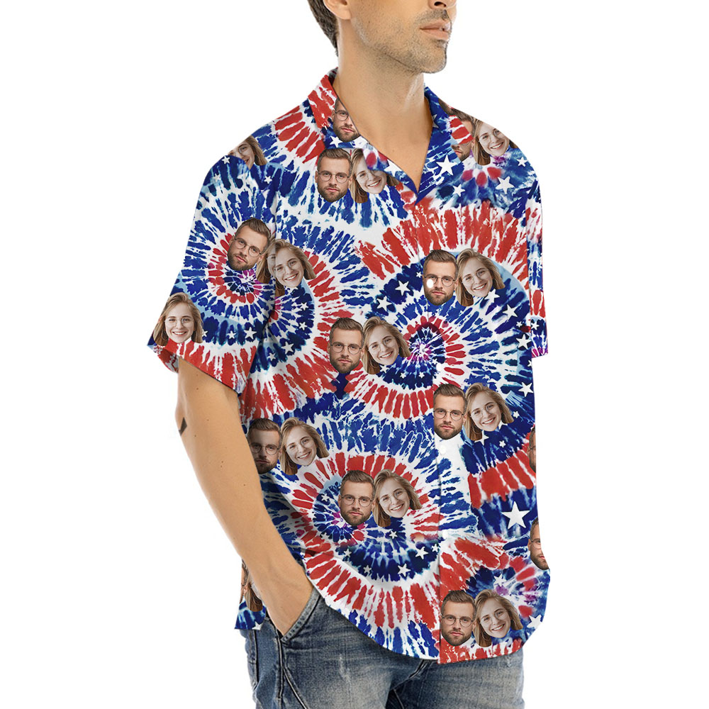 4th Of July Tie-dye Hawaiian Shirt With 1-5 Faces