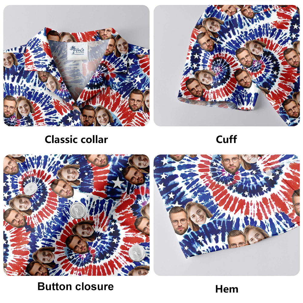 4th Of July Tie-dye Hawaiian Shirt With 1-5 Faces