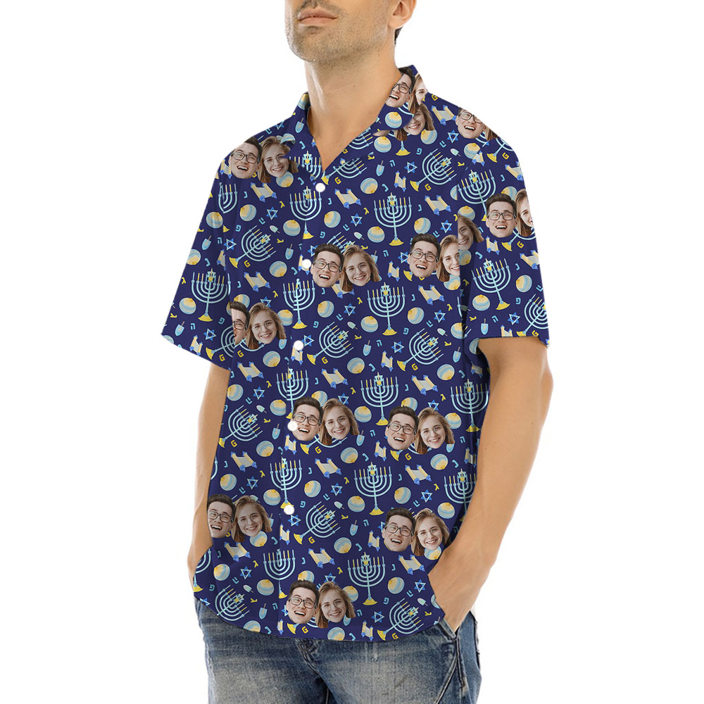 Custom Face Menorah Button Shirt