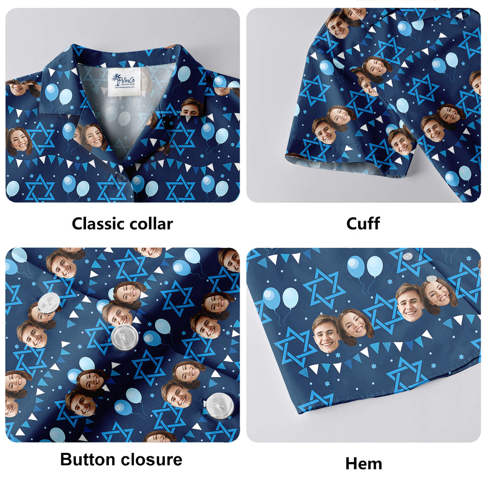 Custom Face Blue Hanukkah Hawaiian Shirt For Men