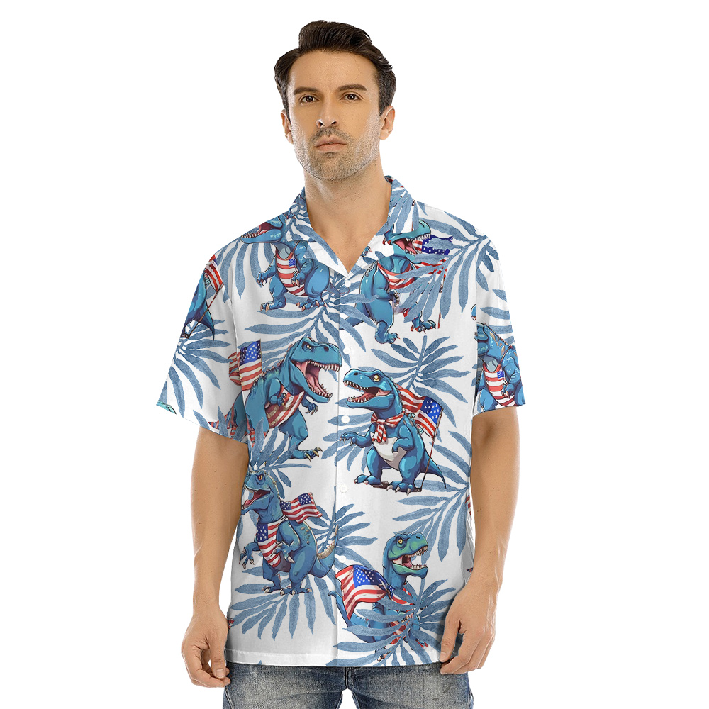 4th Of July Dinosaur Matching Family Hawaiian Outfits