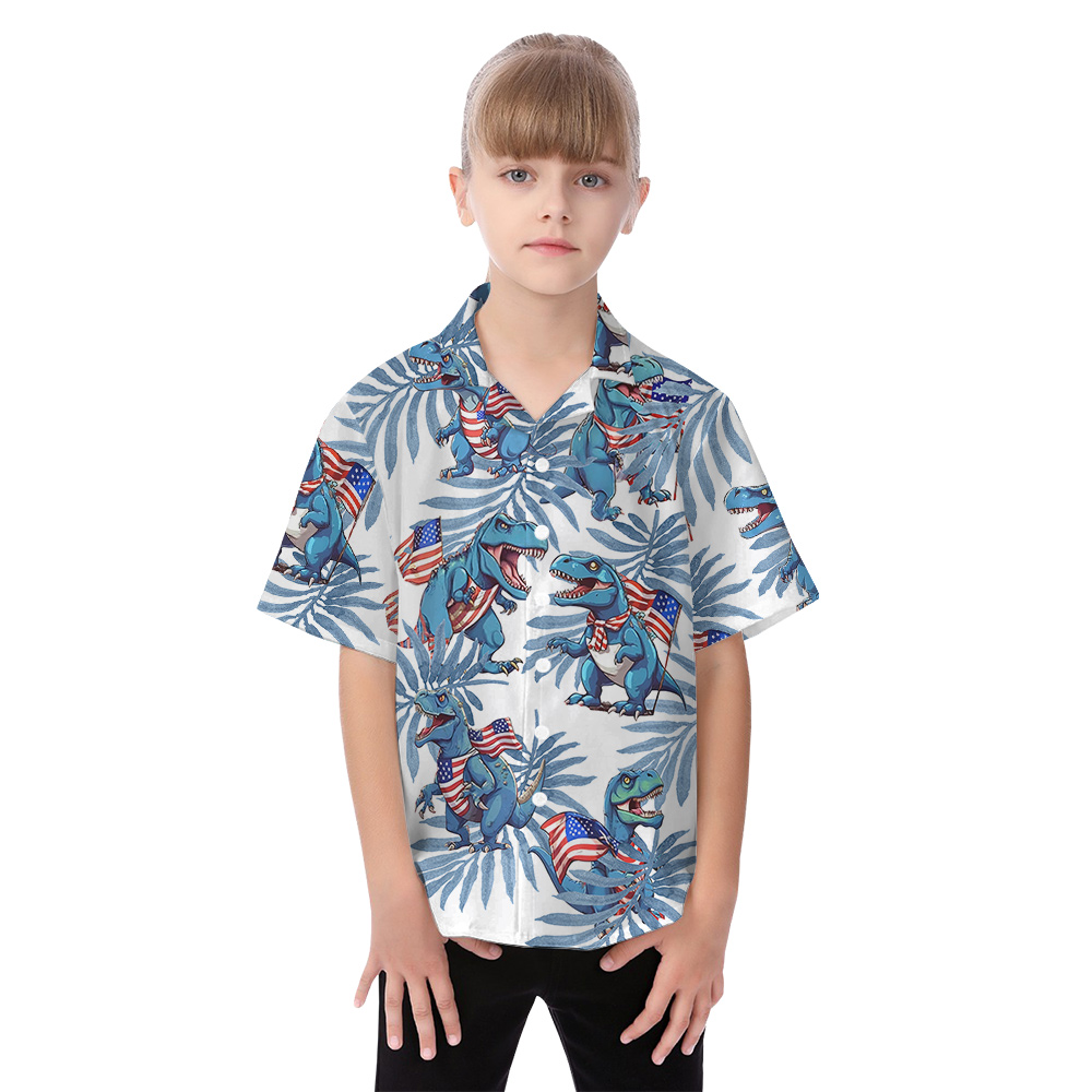 4th Of July Dinosaur Matching Family Hawaiian Outfits