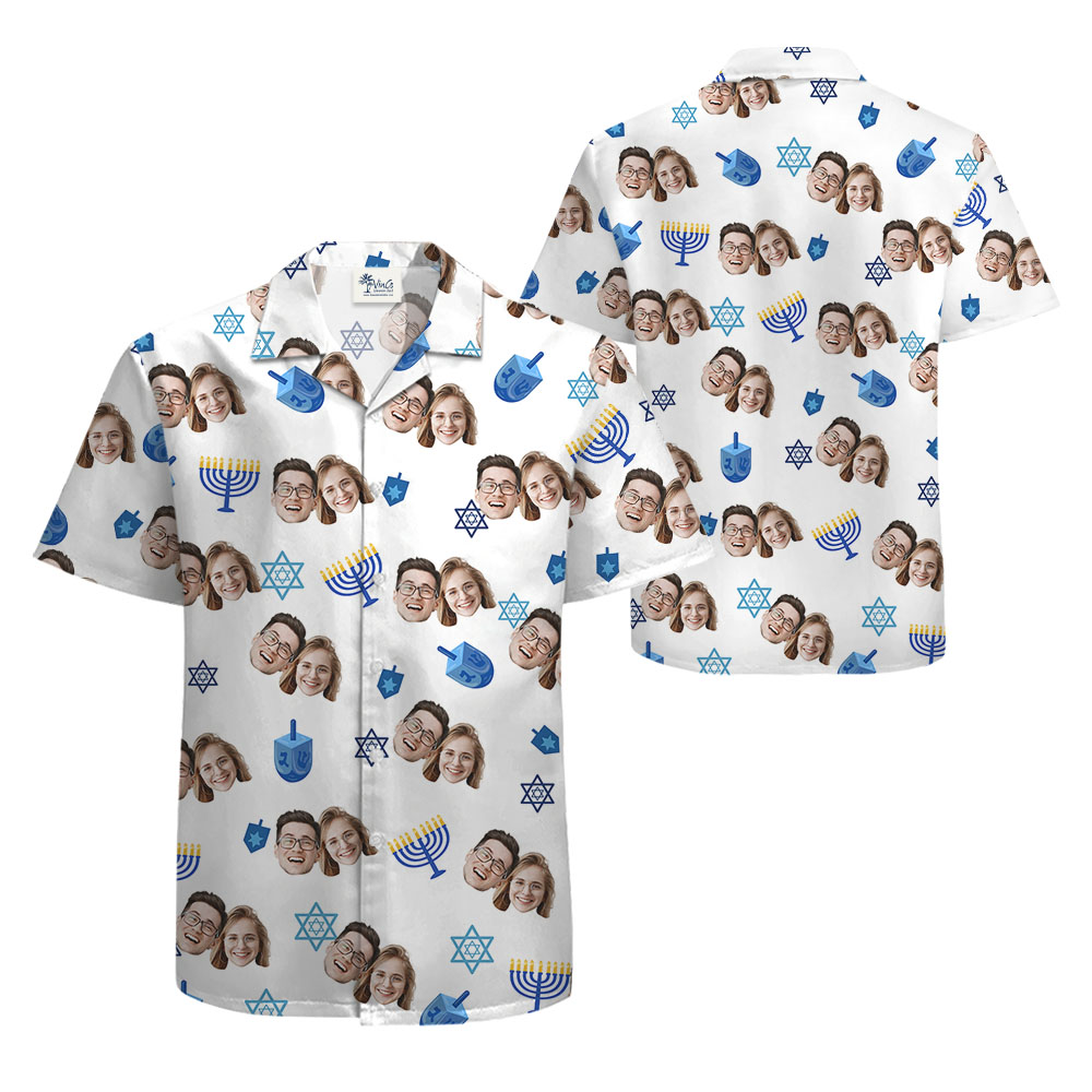 Custom Hanukkah Button Up Shirt With 1-5 Faces