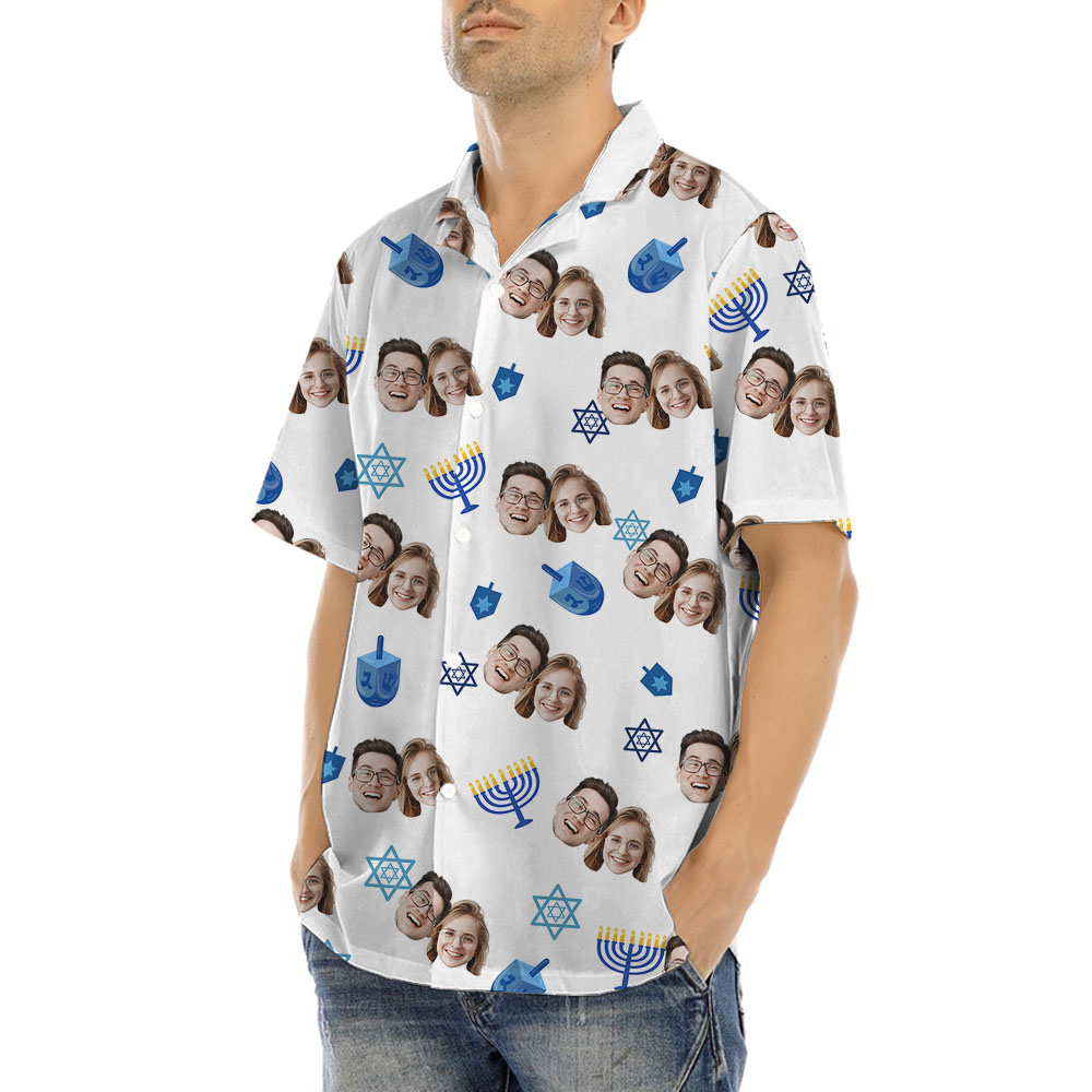 Custom Hanukkah Button Up Shirt With 1-5 Faces