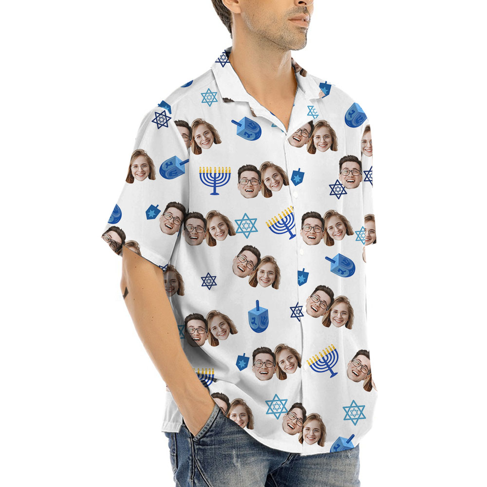 Custom Hanukkah Button Up Shirt With 1-5 Faces