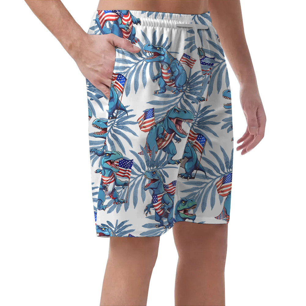 Tropical 4th Of July T-Rex Men's Hawaiian Beach Shorts