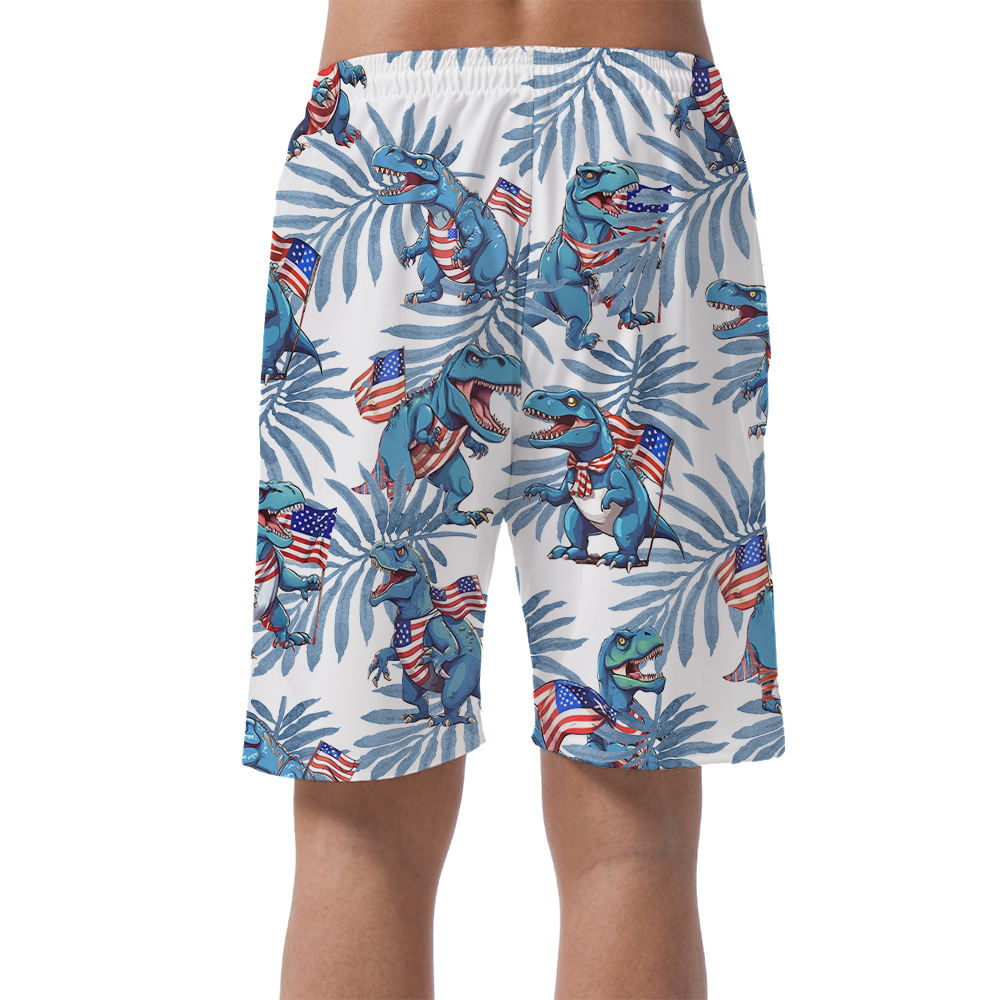 Tropical 4th Of July T-Rex Men's Hawaiian Beach Shorts