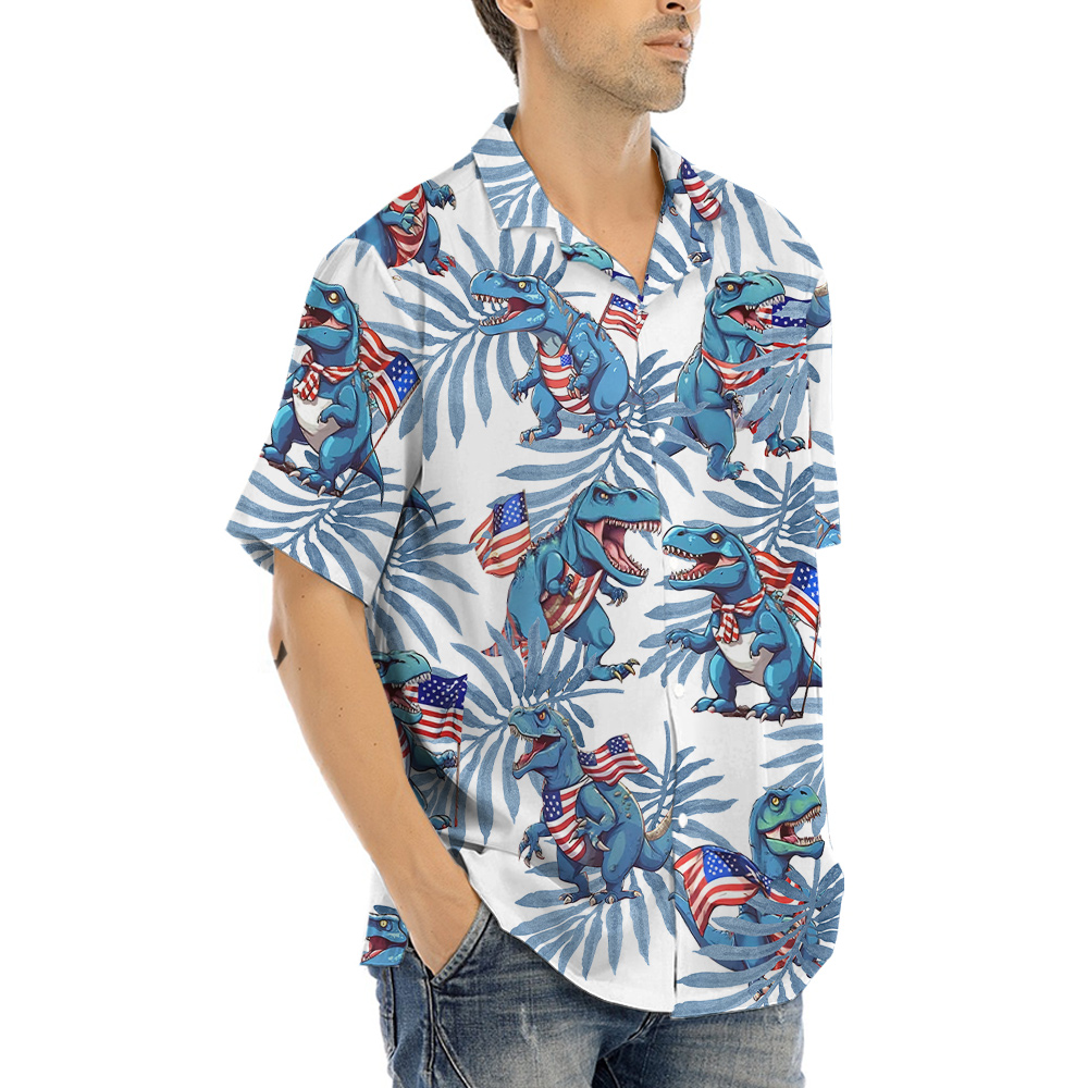 4th Of July Dinosaur Blue Tropical Luau Shirt