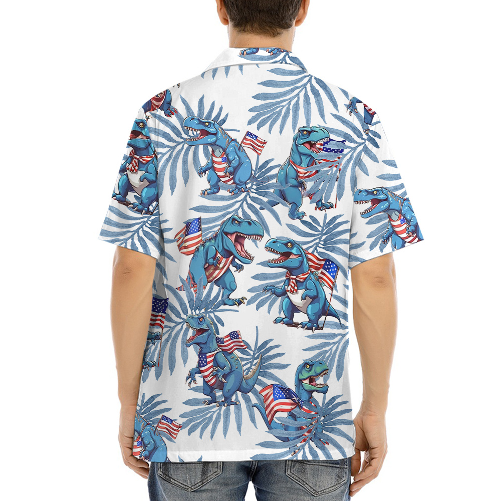 4th Of July Dinosaur Blue Tropical Luau Shirt