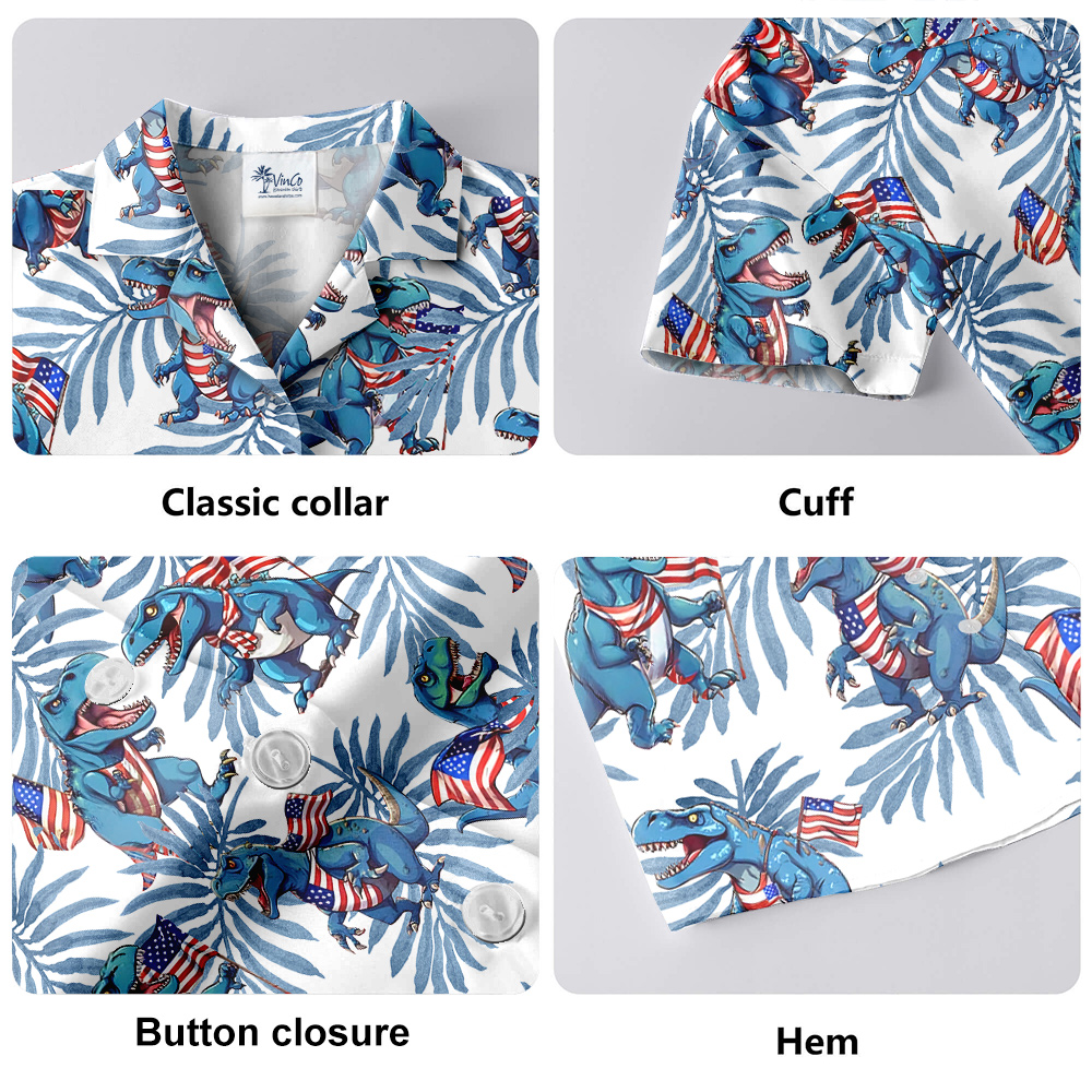 4th Of July Dinosaur Blue Tropical Luau Shirt