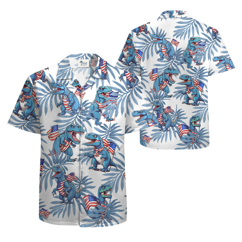 4th Of July Dinosaur Blue Tropical Luau Shirt