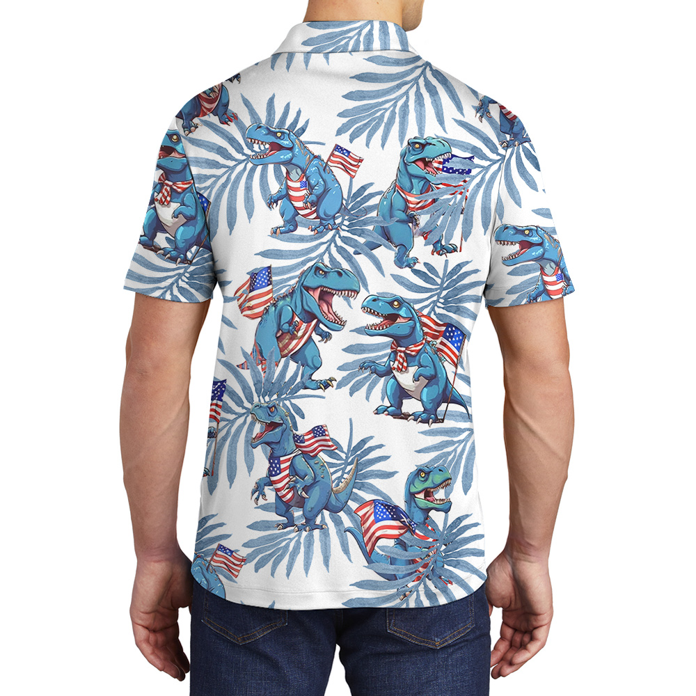 Funny Patriotic Dinosaur Blue Men's Polo Shirt