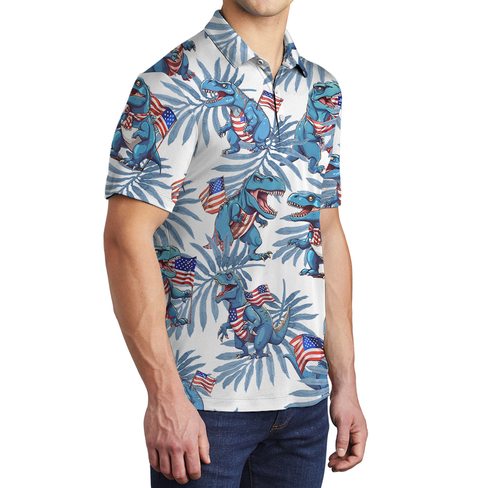 Funny Patriotic Dinosaur Blue Men's Polo Shirt