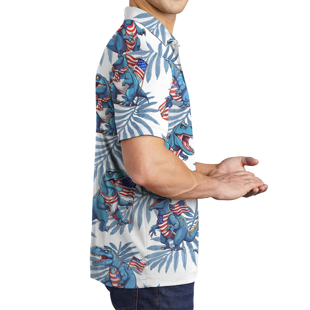 Funny Patriotic Dinosaur Blue Men's Polo Shirt