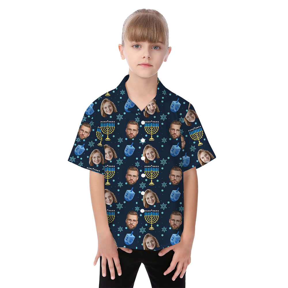 Custom Face Hanukkah Matching Family Hawaiian Shirt