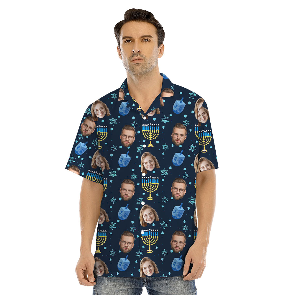 Custom Face Hanukkah Matching Family Hawaiian Shirt