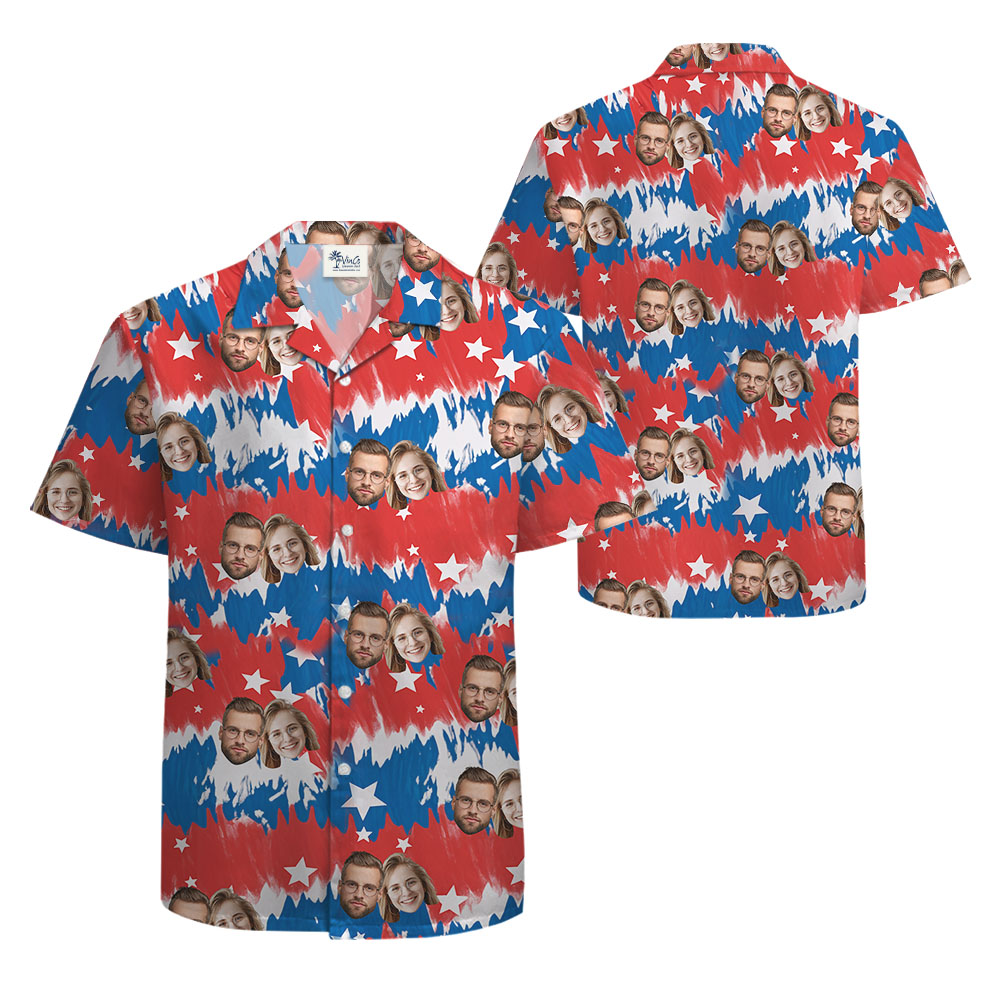 White Red And Blue Aloha Shirt With 1-5 Faces