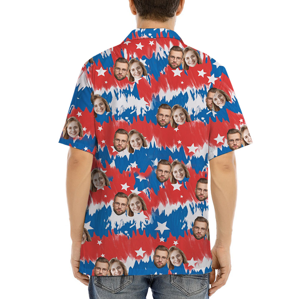 White Red And Blue Aloha Shirt With 1-5 Faces
