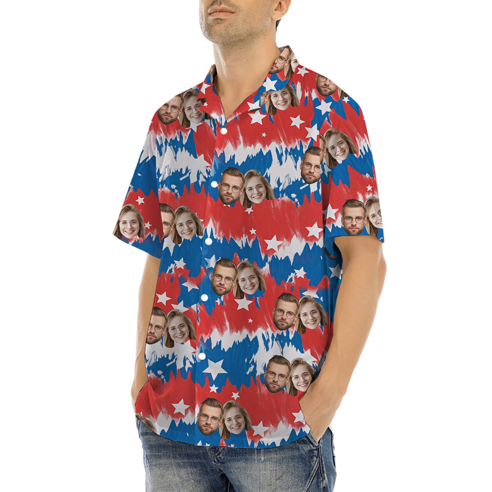 White Red And Blue Aloha Shirt With 1-5 Faces
