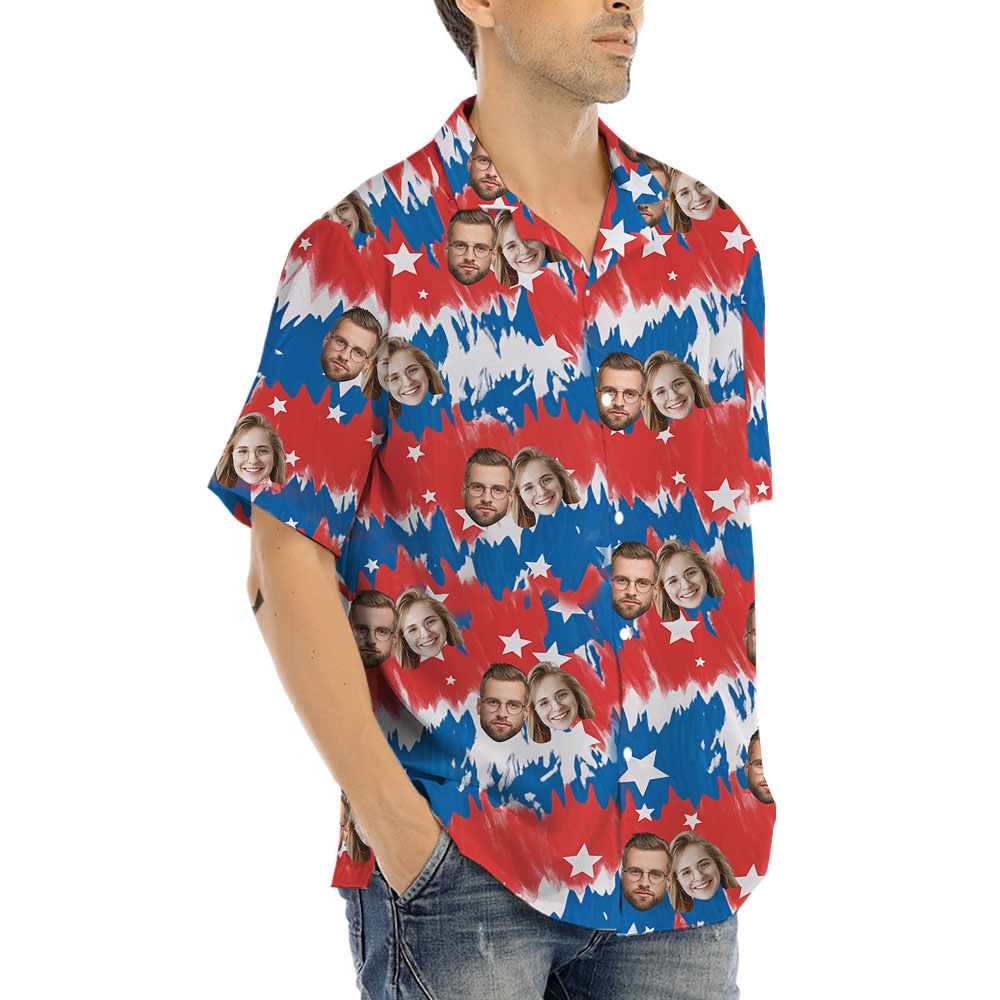 White Red And Blue Aloha Shirt With 1-5 Faces
