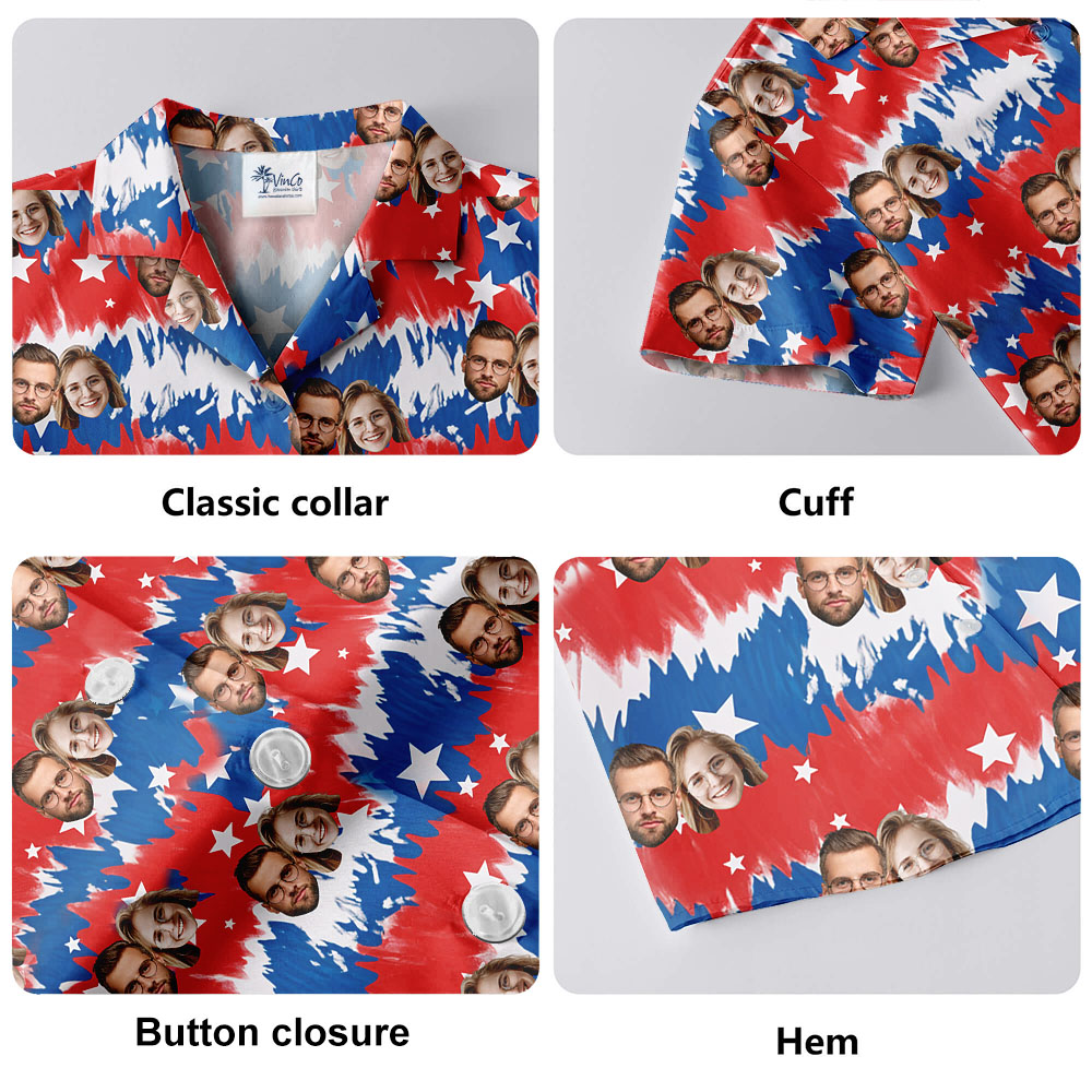 White Red And Blue Aloha Shirt With 1-5 Faces