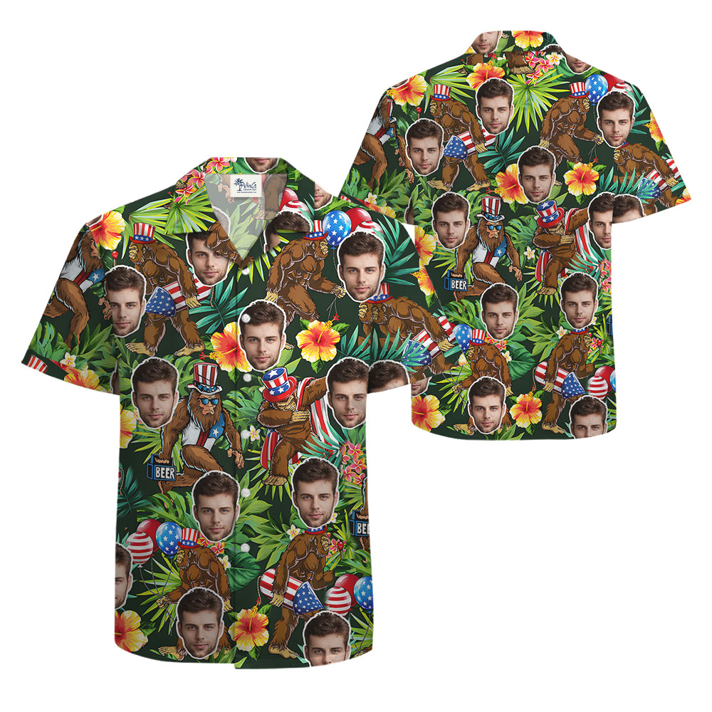 Bigfoot 4th Of July Hawaiian Shirt With 1-5 Faces