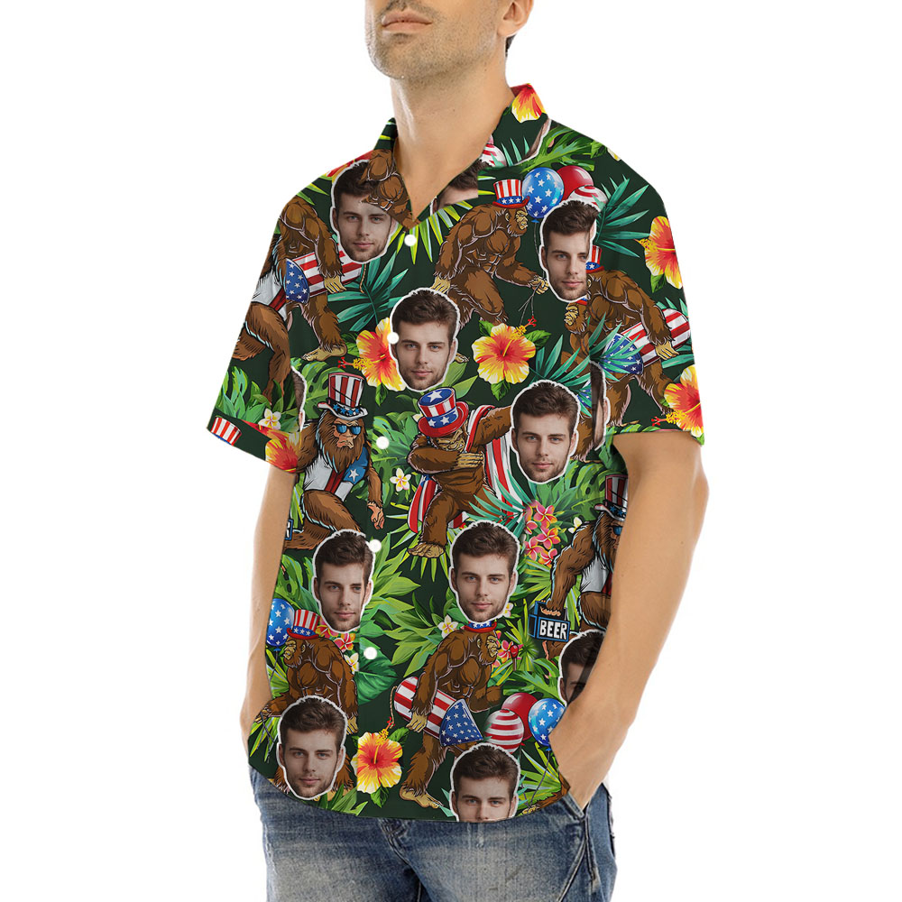 Bigfoot 4th Of July Hawaiian Shirt With 1-5 Faces