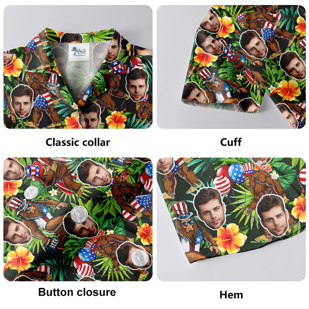 Bigfoot 4th Of July Hawaiian Shirt With 1-5 Faces
