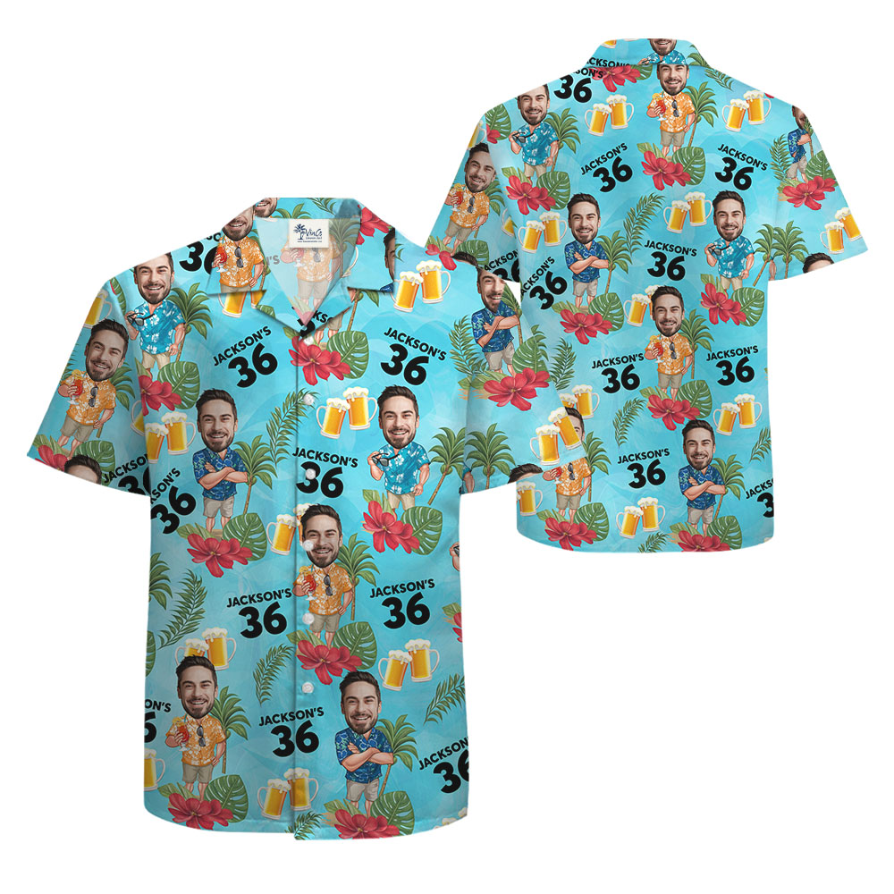 Birthday Personalized Face Hawaiian Shirt With Age