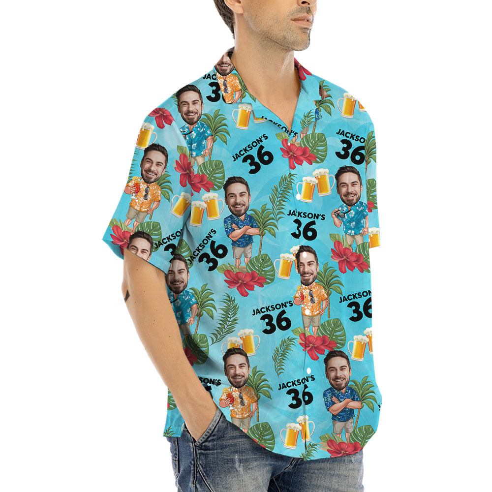 Birthday Personalized Face Hawaiian Shirt With Age