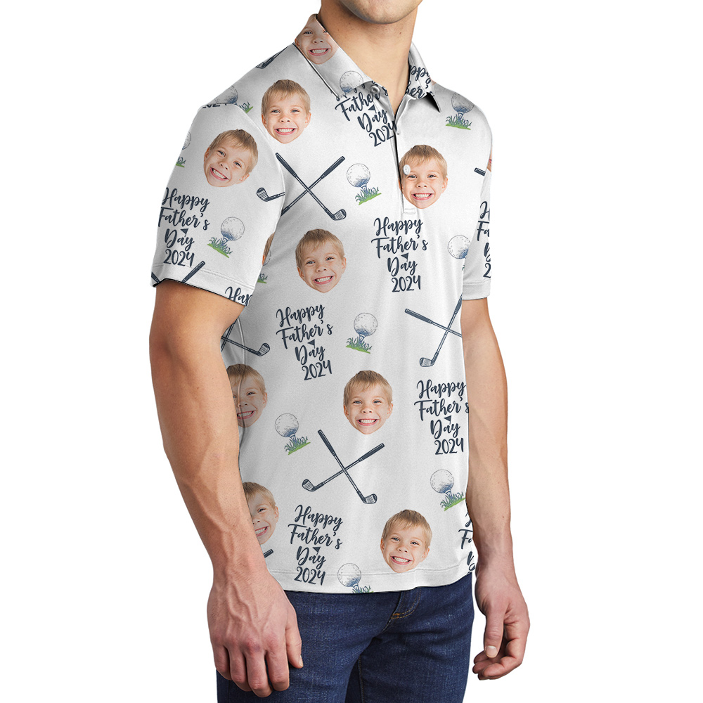 Happy Father’s Day Custom Kid Faces Polo Goft Shirt