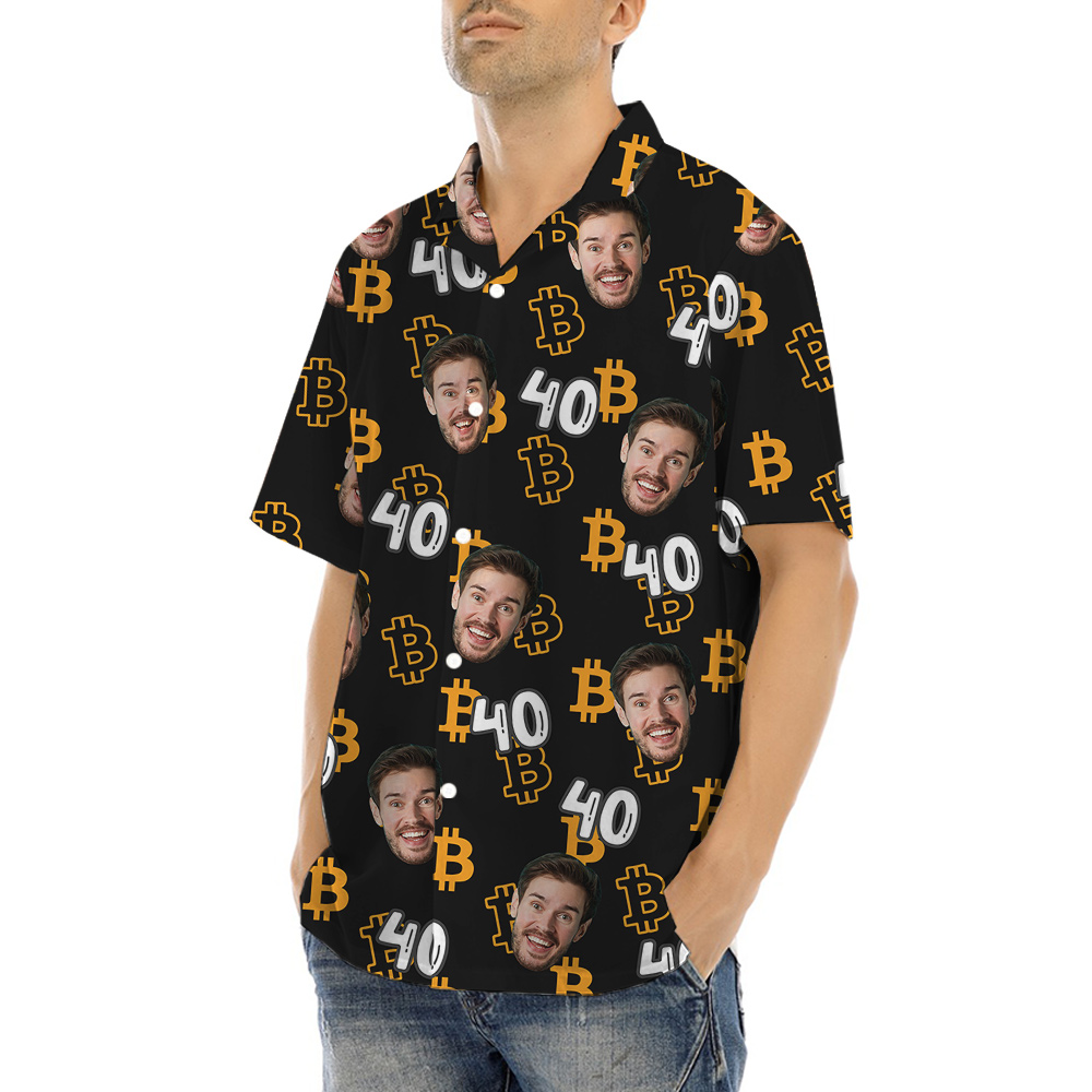 Bitcoin Themed Custom Face and Age Male Hawaiian Shirt