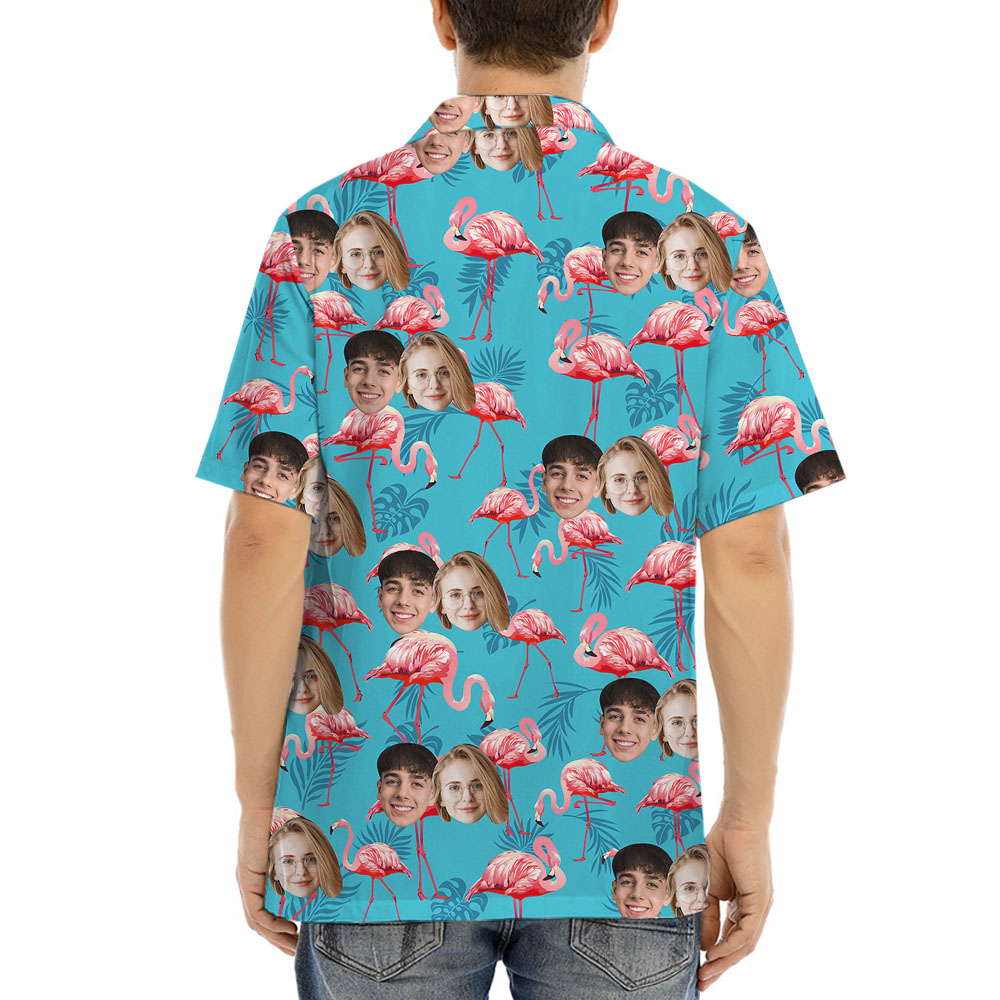 Custom Flamingo Blue Male Hawaiian Shirts With 1-5 Faces