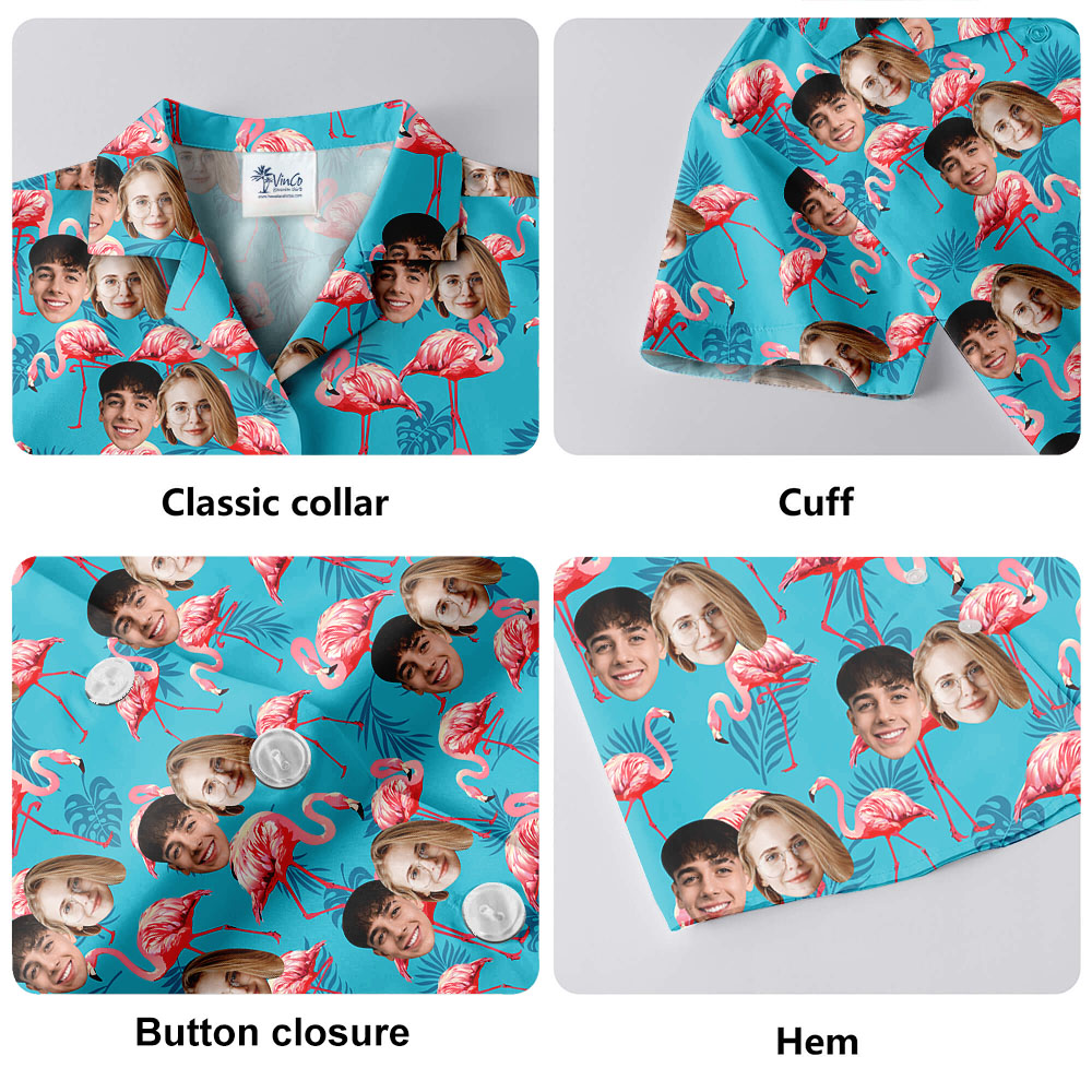 Custom Flamingo Blue Male Hawaiian Shirts With 1-5 Faces