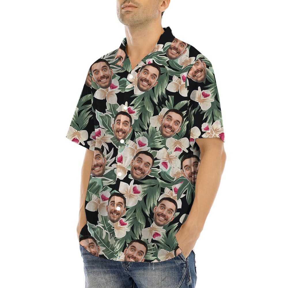 Floral Men's Custom Shirt With Different Faces