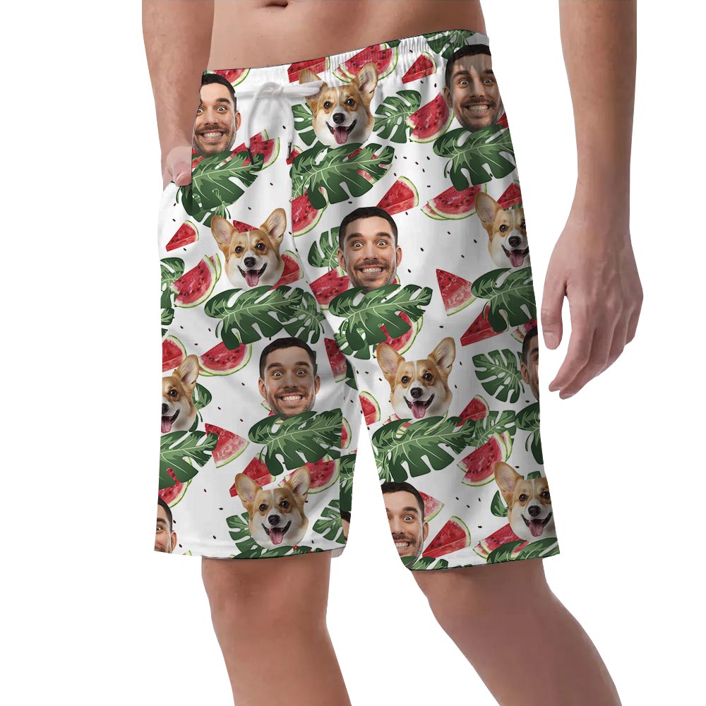 Custom Melon Tropical Men's Shorts With Dog And Owner
