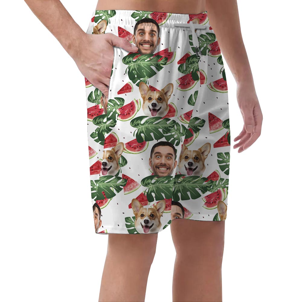 Custom Melon Tropical Men's Shorts With Dog And Owner