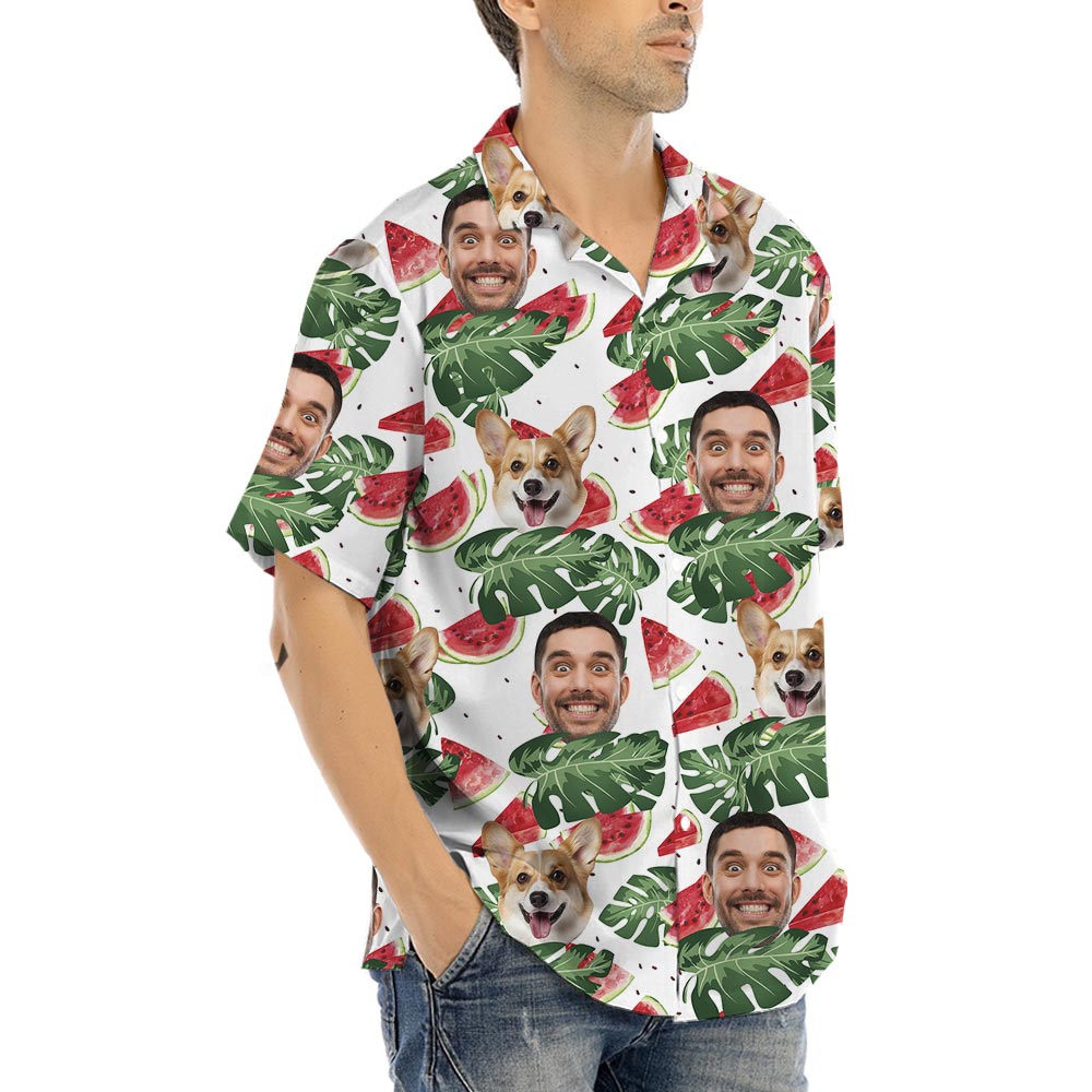 Custom Watermelon Printed Hawaiian Shirts With Your Photo And Pets
