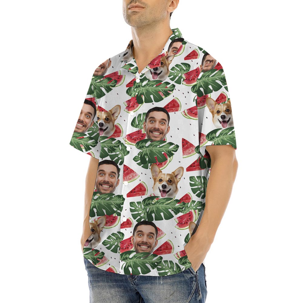 Custom Watermelon Printed Hawaiian Shirts With Your Photo And Pets