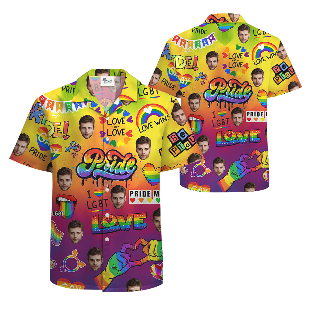 Pride Month Hawaiian Button Up Shirt With Faces