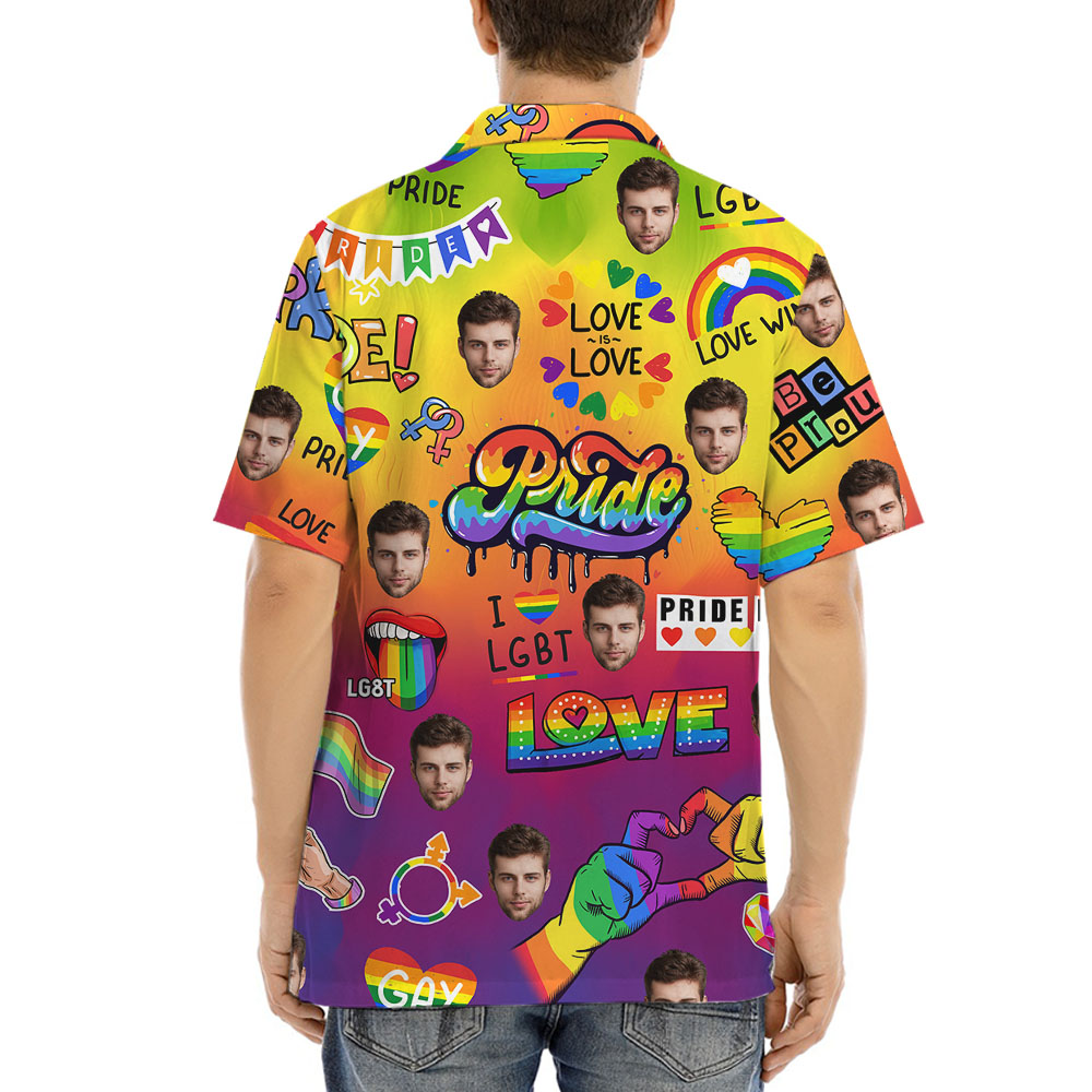 Pride Month Hawaiian Button Up Shirt With Faces