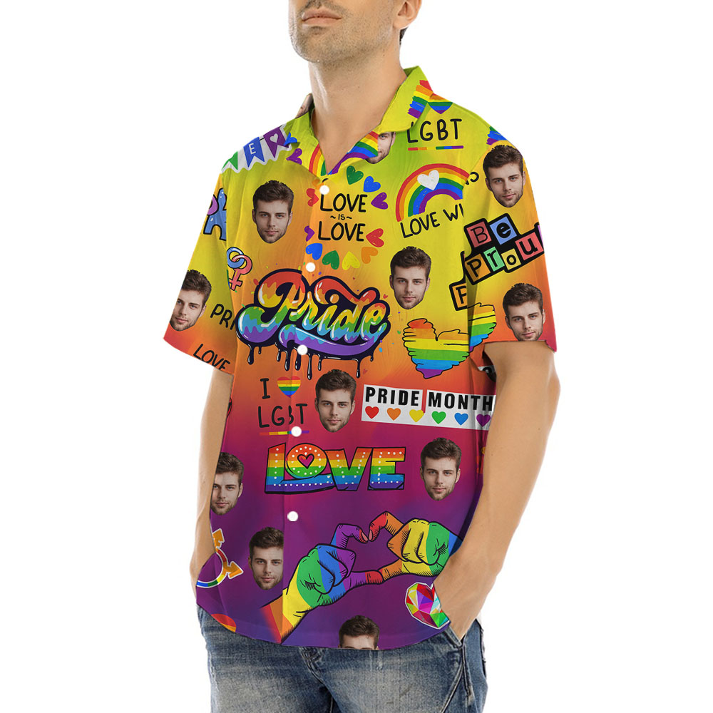 Pride Month Hawaiian Button Up Shirt With Faces