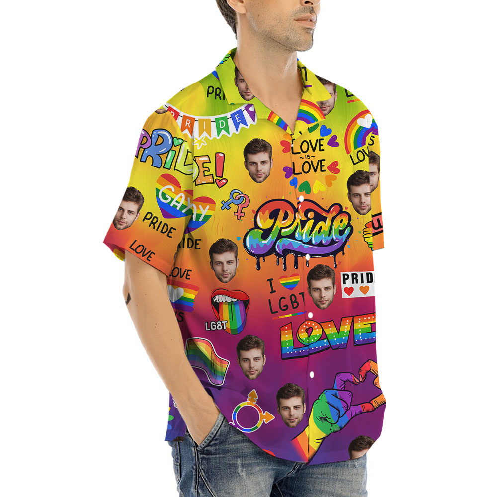 Pride Month Hawaiian Button Up Shirt With Faces