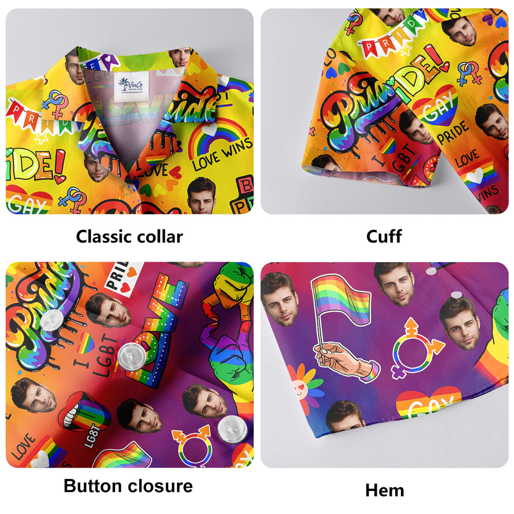 Pride Month Hawaiian Button Up Shirt With Faces
