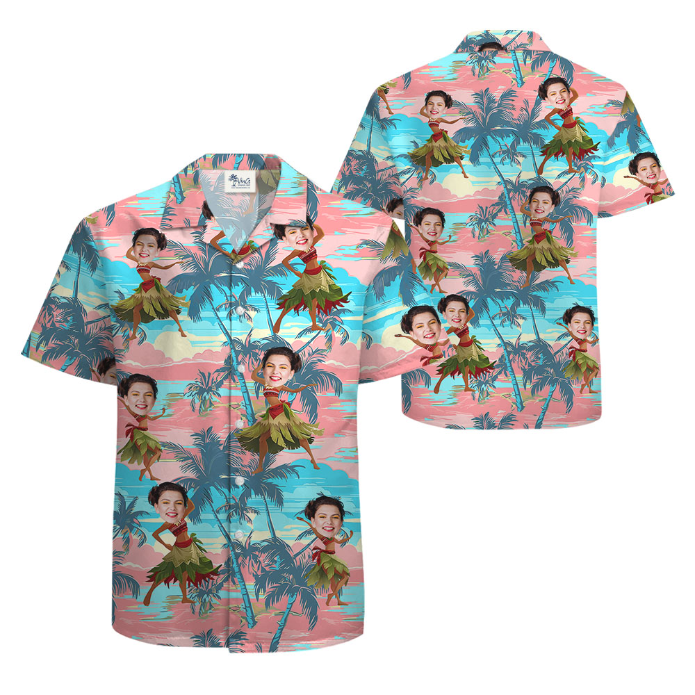 Funny Custom Face On Hula Girl Hawaiian Shirt