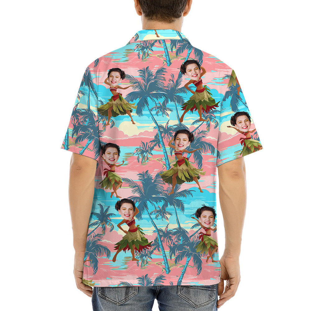 Funny Custom Face On Hula Girl Hawaiian Shirt