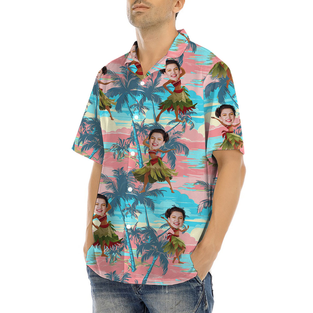 Funny Custom Face On Hula Girl Hawaiian Shirt