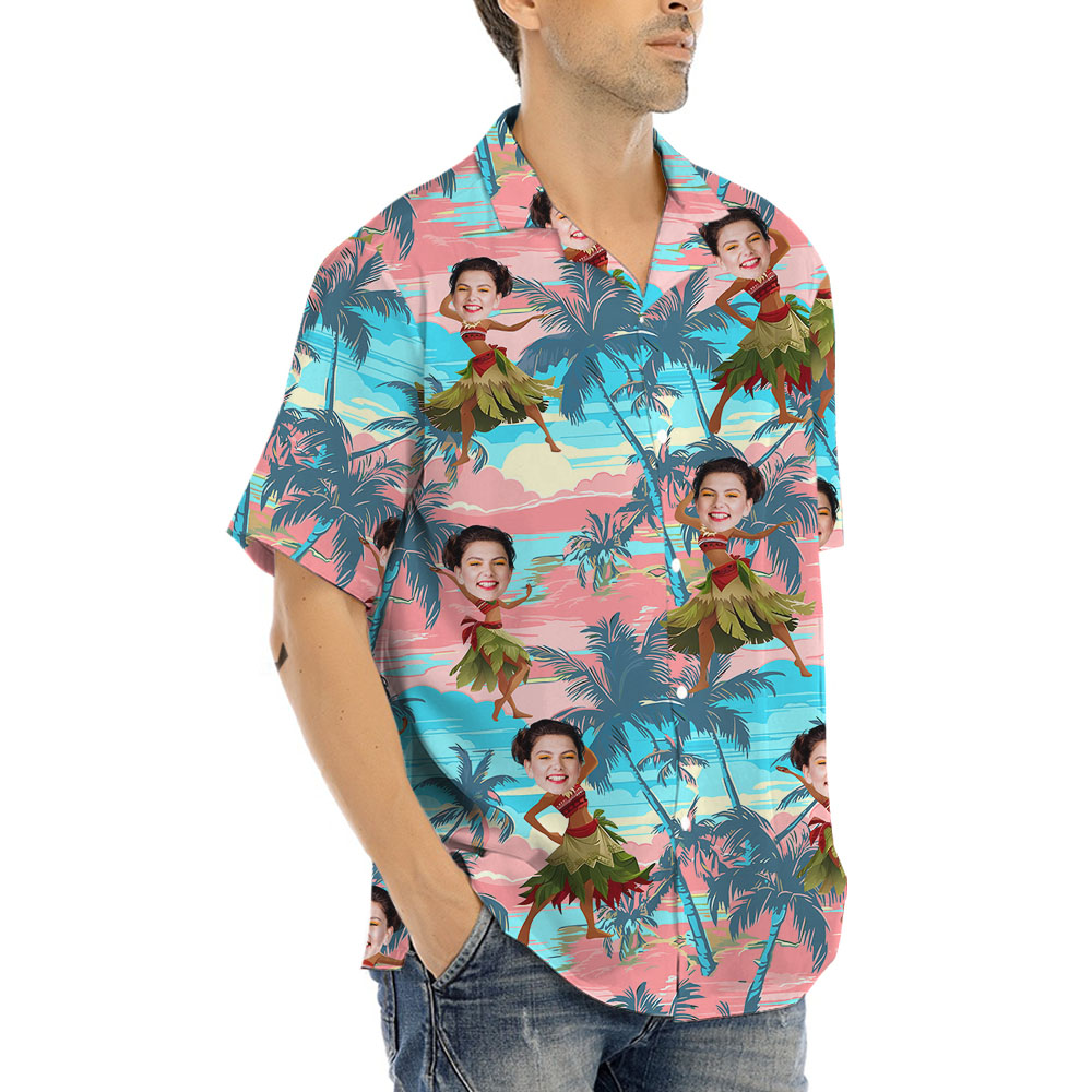 Funny Custom Face On Hula Girl Hawaiian Shirt