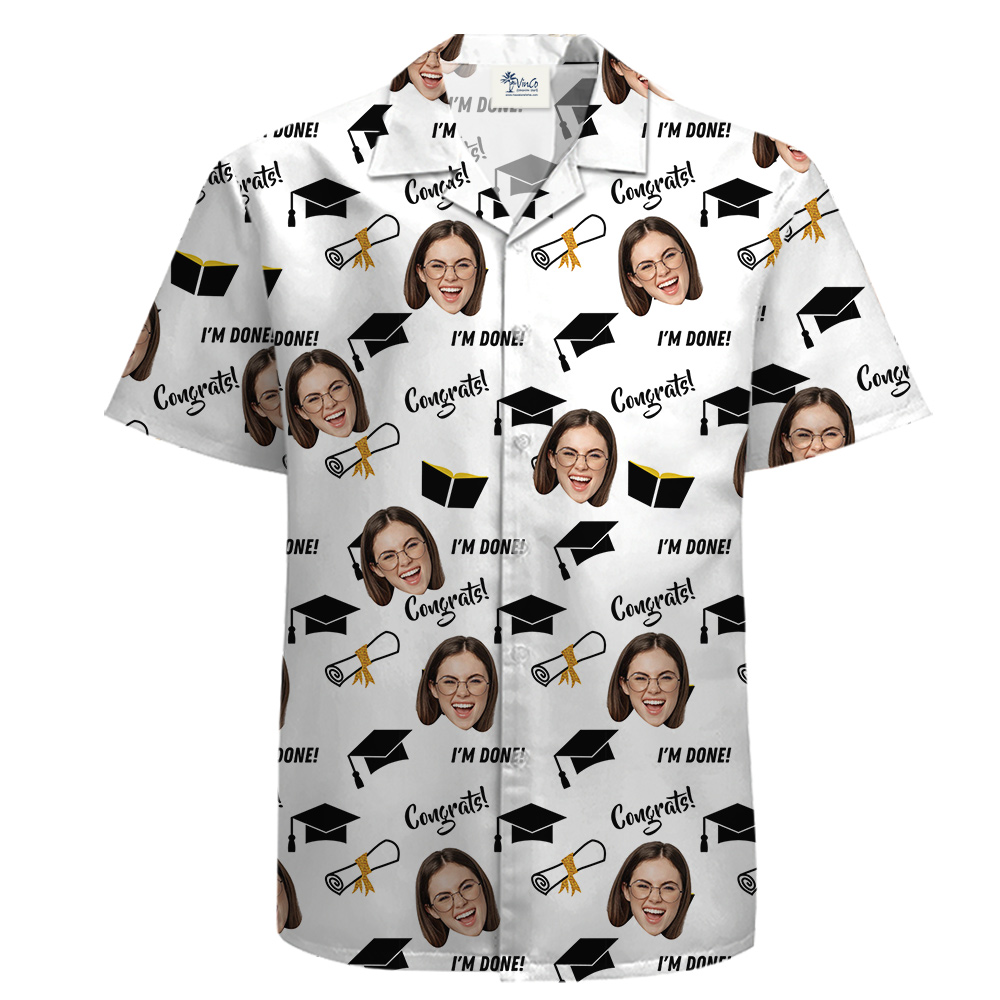 Congratulation Graduation Cotton Hawaiian Shirt With 1-5 Faces - variant image 1