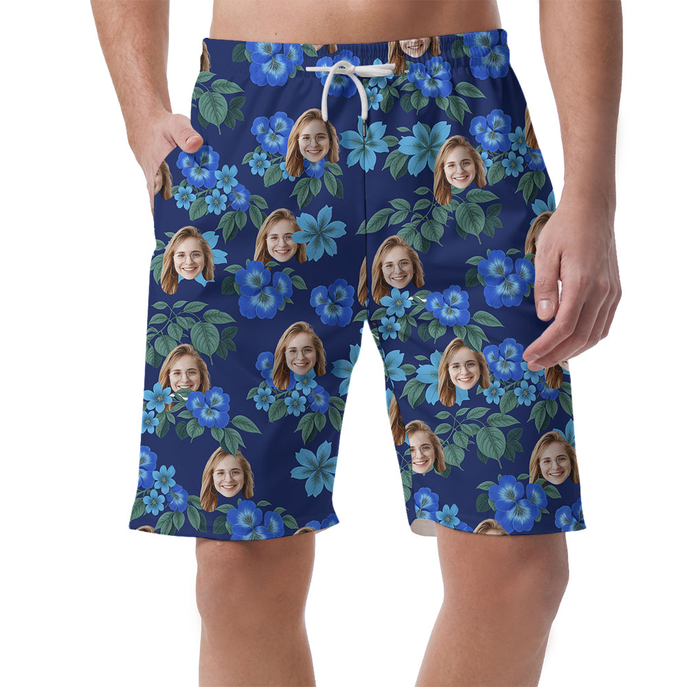 Cool Blue Floral Print Men's Casual Shorts - variant image 1